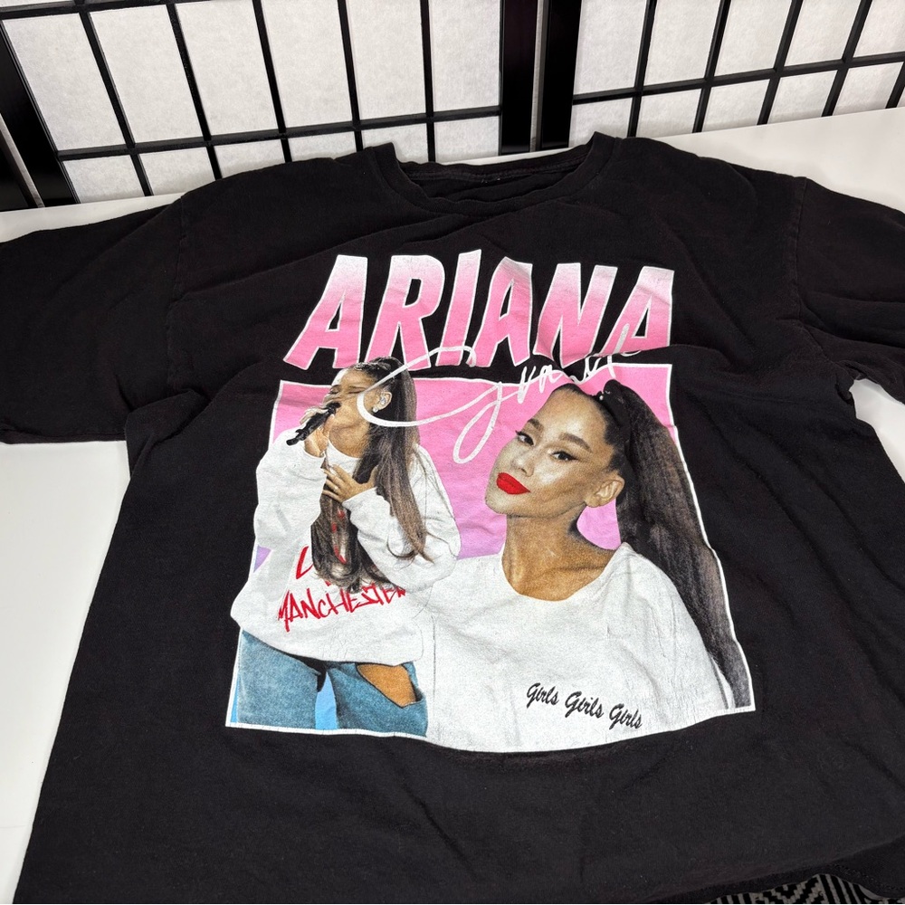 Ariana Grande Black Tee with Pink and White Accents